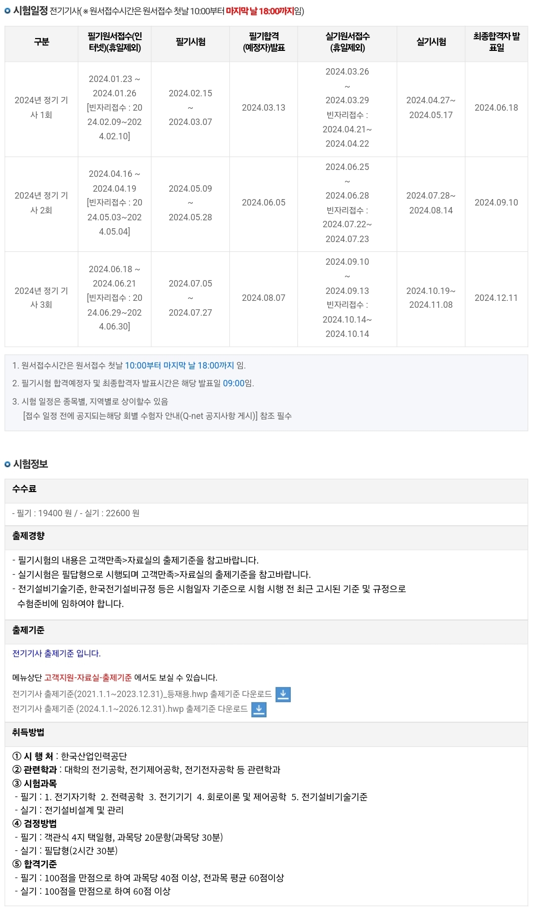 전기기사 2024년 시험일정, 수수료, 취득방법