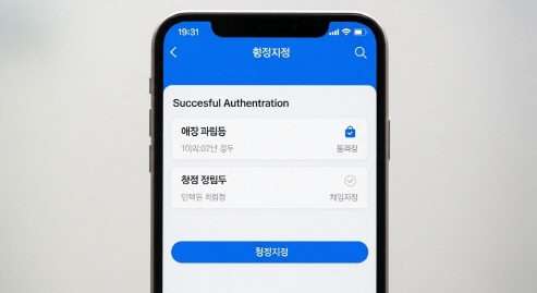 사용자 인증 성공 후 차량 등록 완료 화면