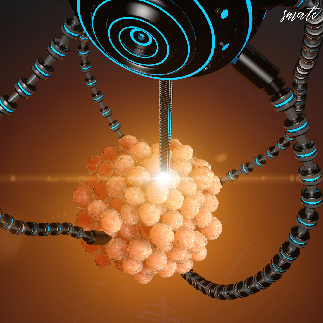 나노로봇이 작동하는 모습을 추상적으로 그린 이미지