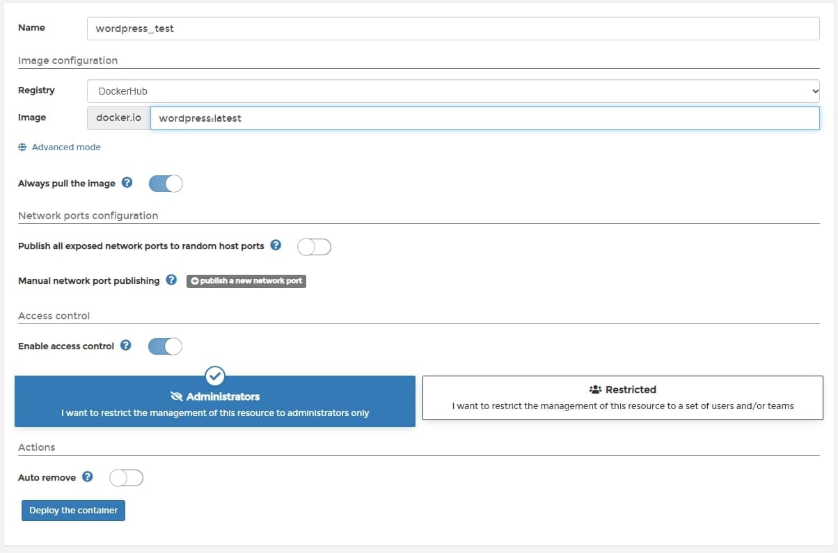 워드프레스 컨테이너 생성