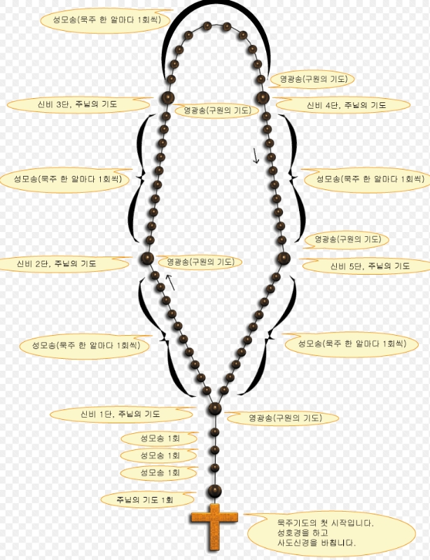 손목에 은색 1단 묵주 팔찌를 착용한 모습