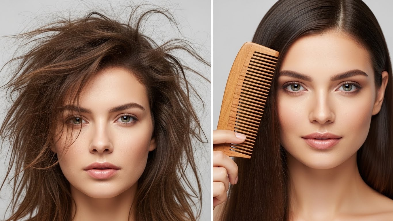 플라스틱 빗과 나무 빗 사용 시 머릿결 비교