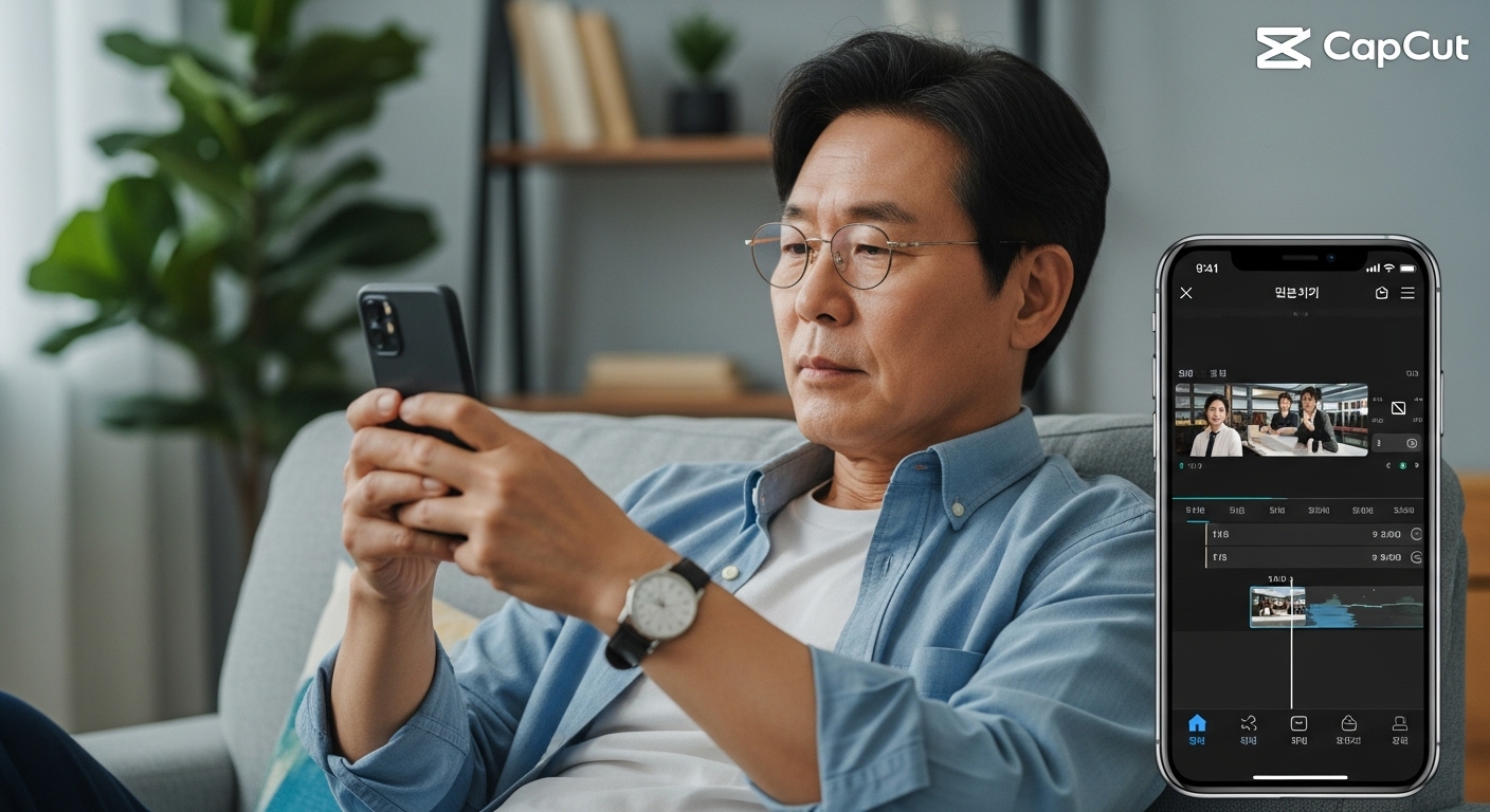 스마트폰으로 유튜브 영상을 편집하는 모습