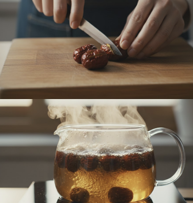 대추에 칼집을 내는 모습이나 보글보글 끓는 사진