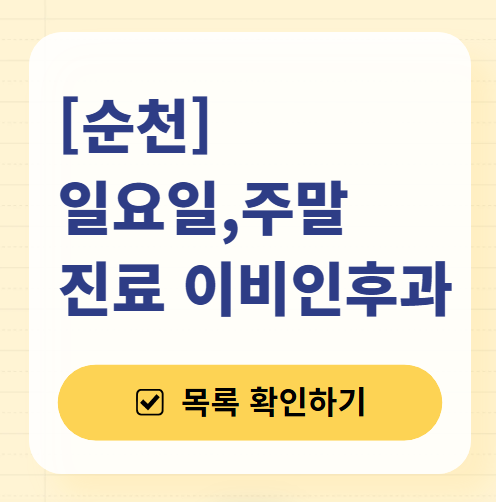 순천 일요일 문 여는 이비인후과 목록 ❘ 토요일 공휴일 주말 진료 병원 찾기