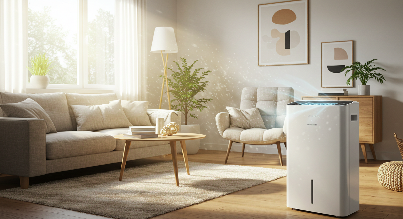 장마철 습기 제거를 위해 가동 중인 제습기