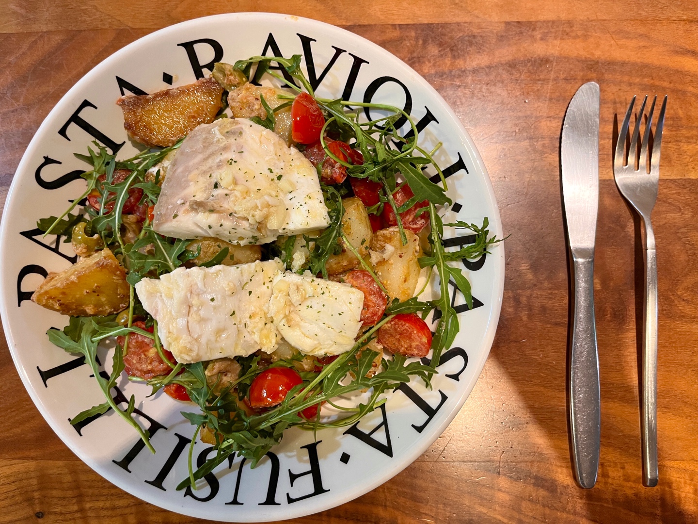 완성된광어구이-샐러드