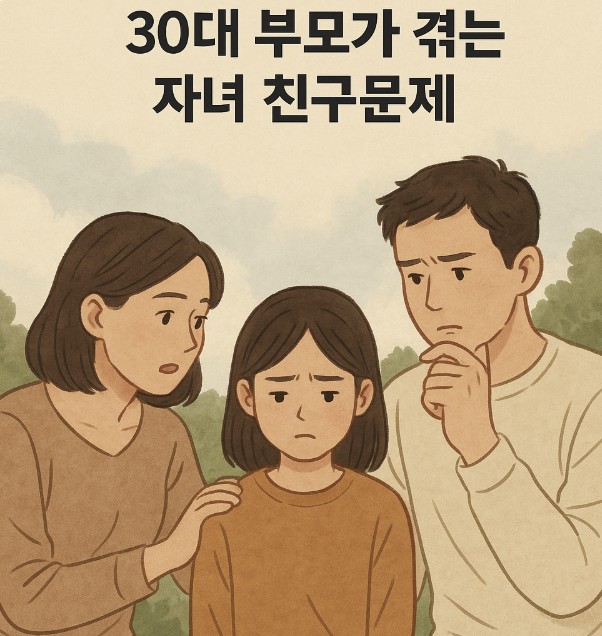 30대 부모가 자녀 친구 문제를 걱정하는 사진