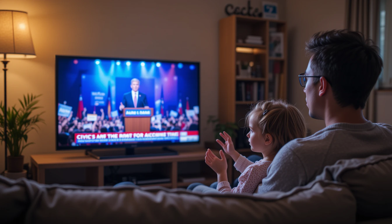 아이와 함께 tv토론 하는 모습