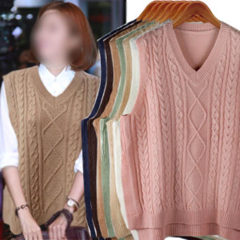 브이넥 조끼 옆트임 자켓코트 코디용 부드러운 꽈배기 니트 베스 WR3127