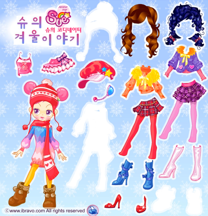 슈의-겨울-코디네이터-옷입히기-플래시게임-플레이-슈에게-따뜻한-겨울-의상을-입혀준-화면