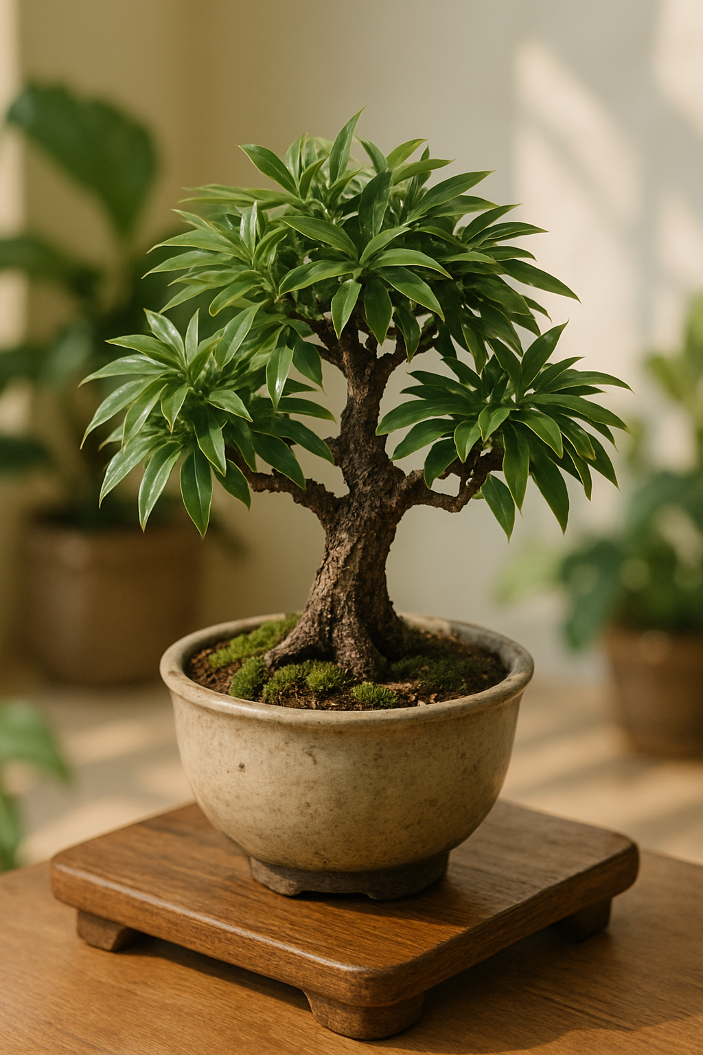 햇살 가득한 실내에 놓인 사사 분재