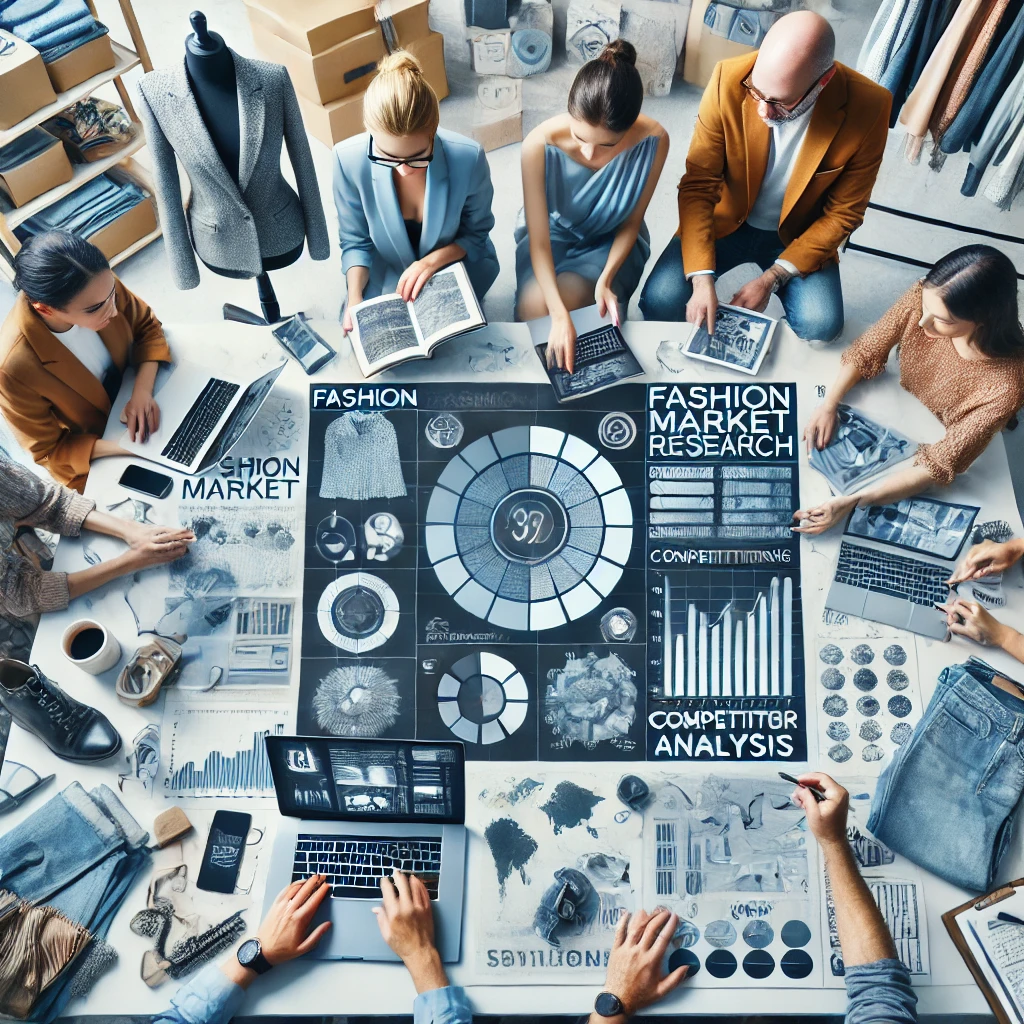 패션 시장 분석 중인 사람들, 경쟁사 조사를 하는 모습
