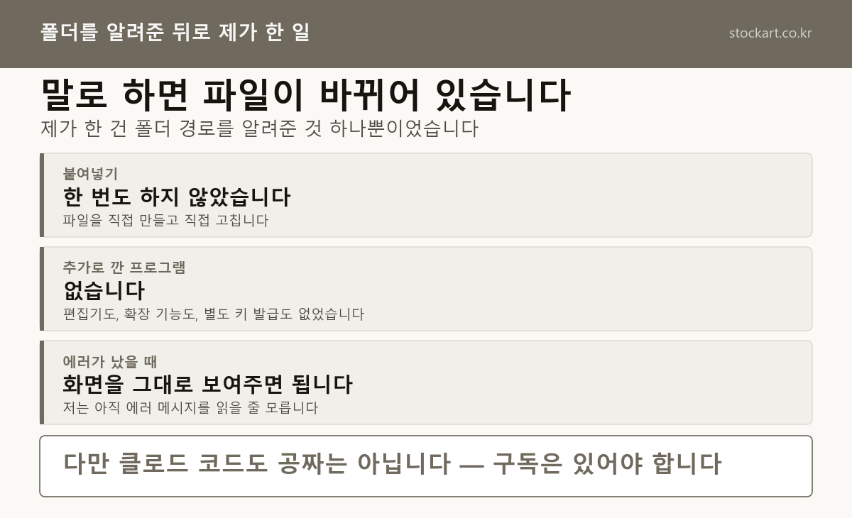 폴더를 알려준 뒤로 붙여넣기도 추가 설치도 없었다