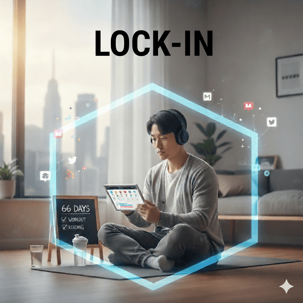 Lock-in : 헤드폰을 쓰고 패드로 공부에 몰입하는 남자