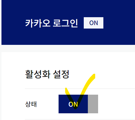 카카오 로그인 활성화 ON 선택