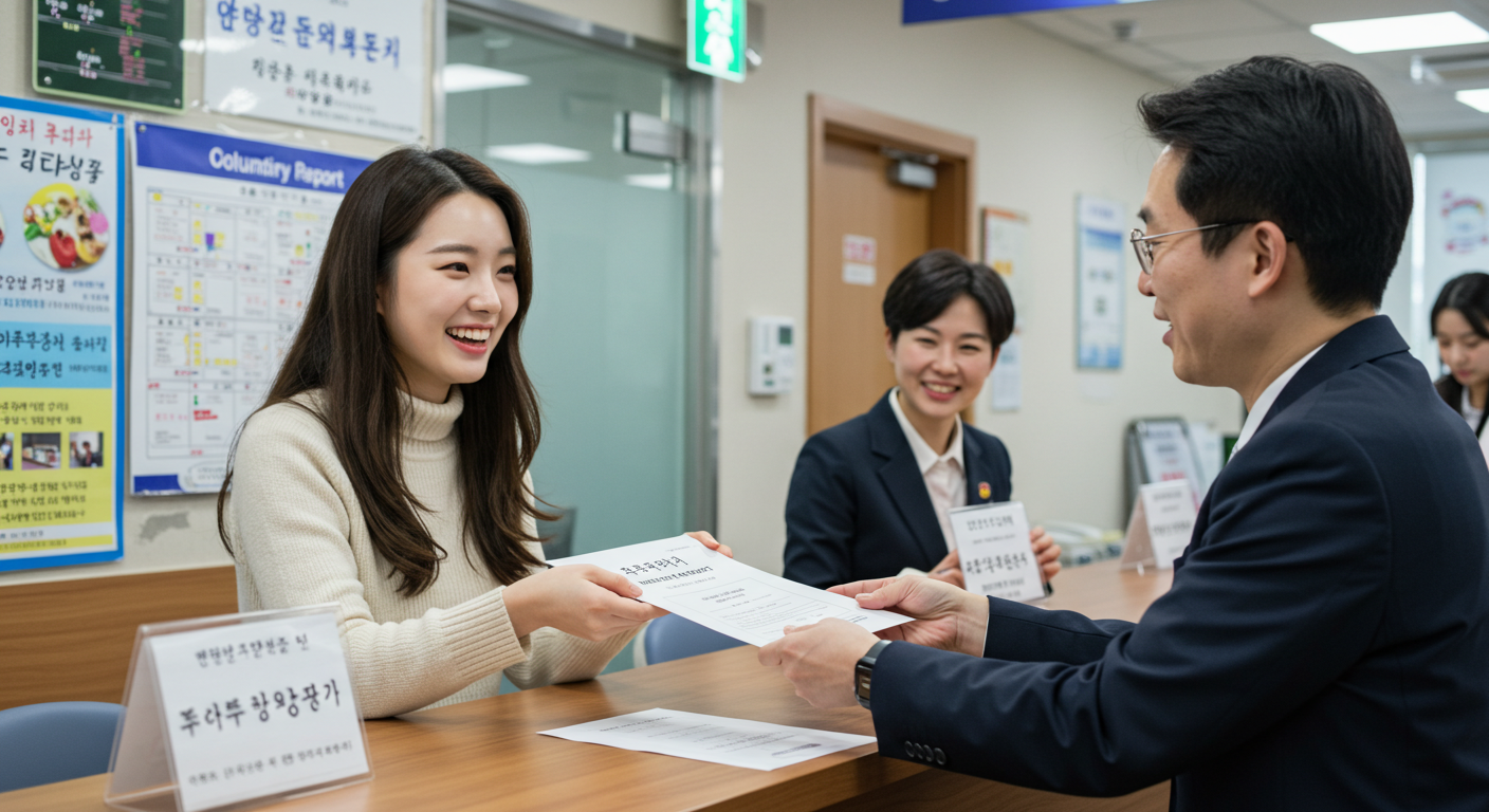 자진 신고서를 제출하는 여성