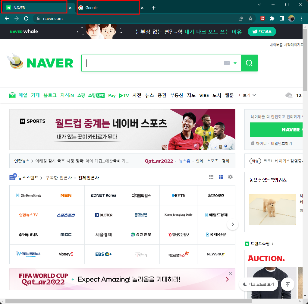 크롬 브라우저 시작 페이지