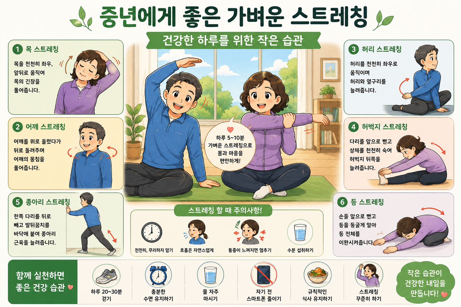 중년에게 좋은 가벼운 스트레칭