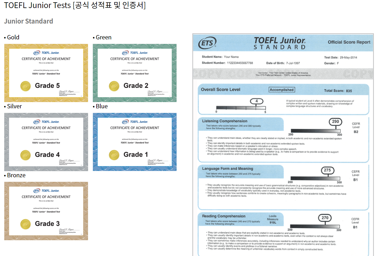 토플 주니어 성적표