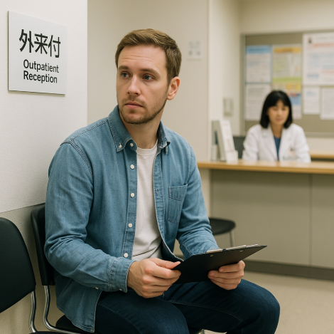 병원에서 진료를 대기중이 외국인의 모습입니다.