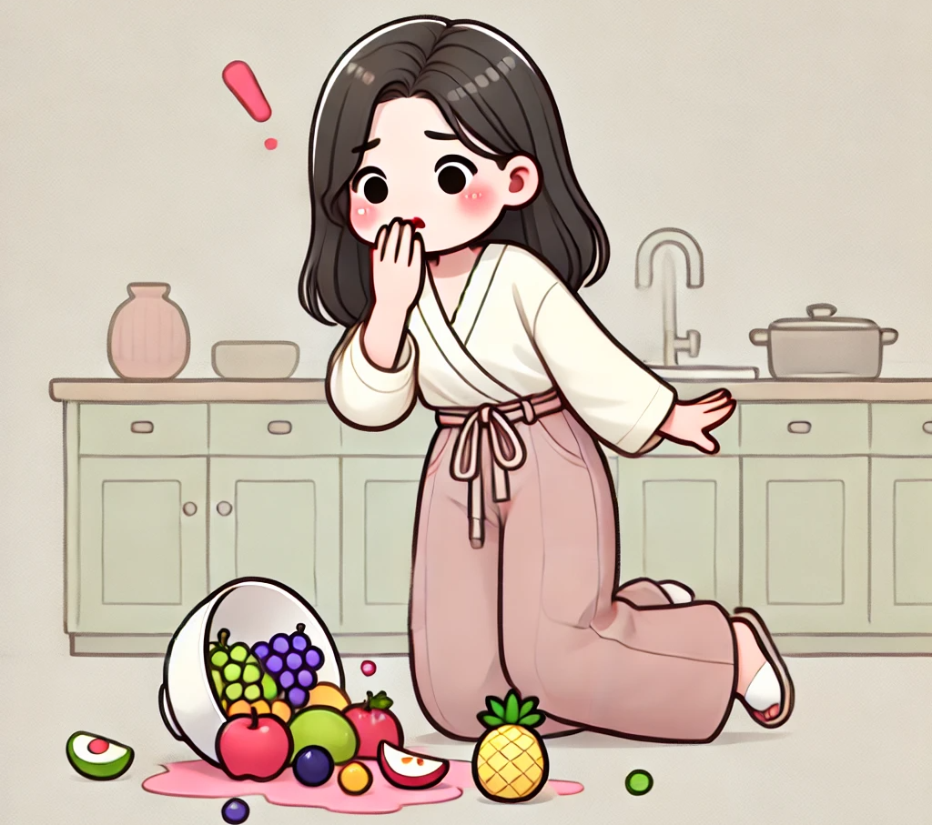 음식물을 바다에 쏟은 여성