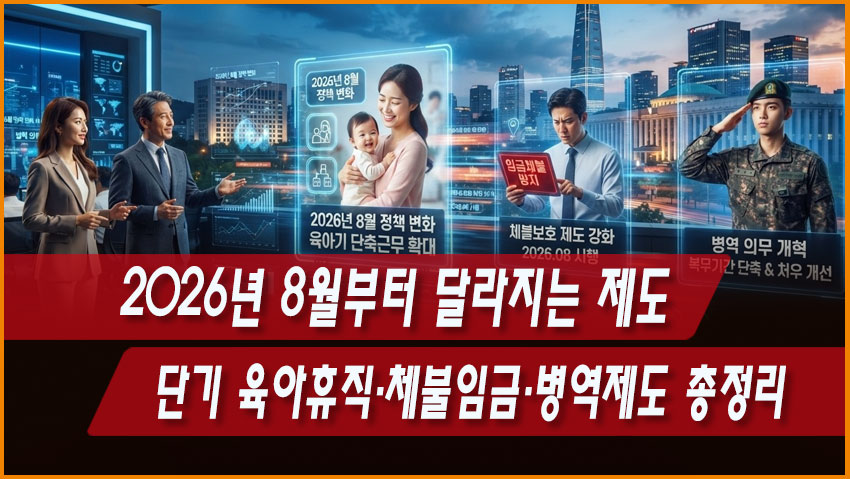 2026년 8월 달라진 제도|단기 육아휴직·도산대지급금·사회복무요원 휴가