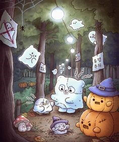 숲속에서-유령-친구들이-불을-켜놓고-회의하는-장면