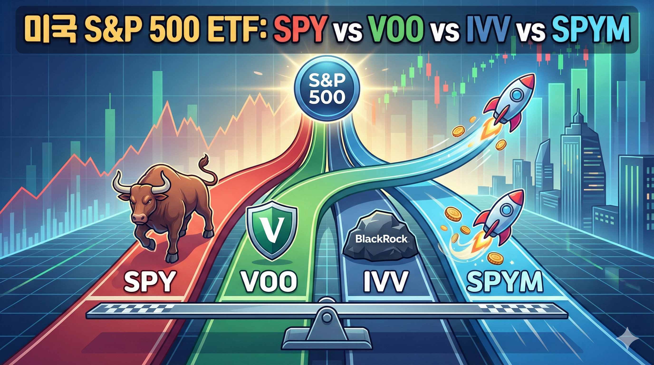 미국 S&amp;P500 ETF 4대장 SPY VOO IVV SPYM 수수료 및 특징 비교 썸네일