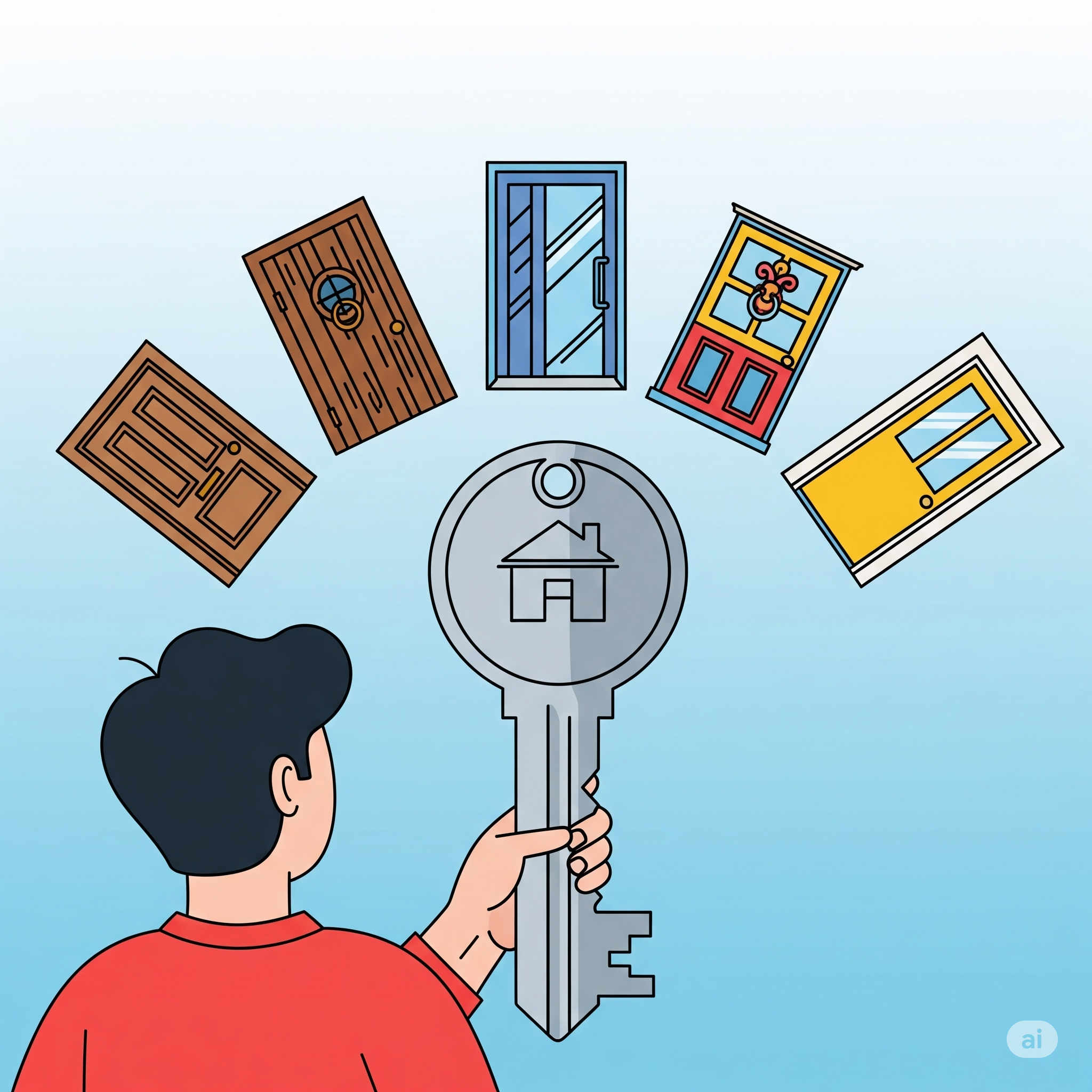 여러 개의 문 중에서 주택청약종합저축이라는 열쇠로 하나의 문을 여는 모습