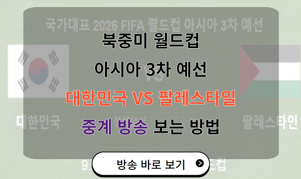 북중미 월드컵 아시아 3차예선 대한민국 VS 팔레스타인 축구 중계 방송 보기