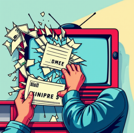 TV수신료 고지소를 찢고있는 사람 일러스트