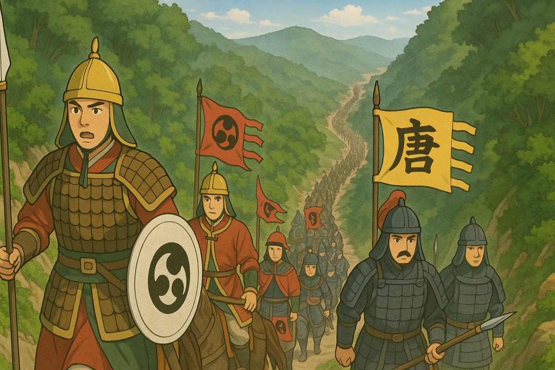 끝이 보이지 않는 병력의 행군 모습의 애니스타일 이미지