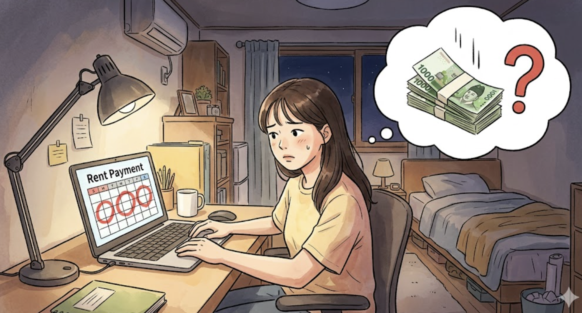 청년이 월세로 고민하는 모습 이미지