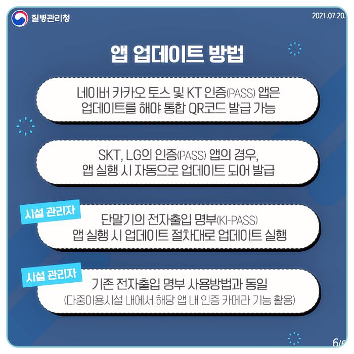 질병관리청-코로나19-예방접종-증명-네이버-카카오-QR코드-전자출입기록-활용-앱업데이트