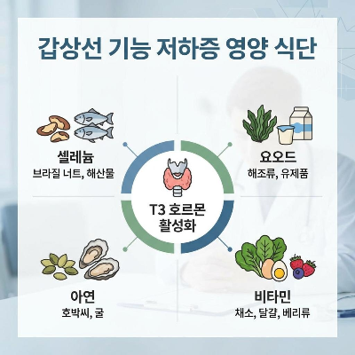 갑상선 기능 저하증 환자를 위한 T3 호르몬 활성화 영양 식단