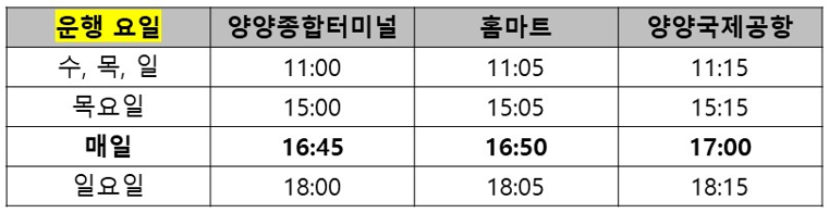 서울 김포공항-양양공항 청주공항-양양공항 운항 비행기 스케줄 시간표 항공권 예약 양양공항 위치 주소 셔틀버스 대중교통2