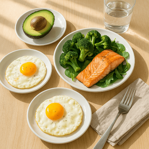 연어와 채소가 담긴 키토식 점심 식단