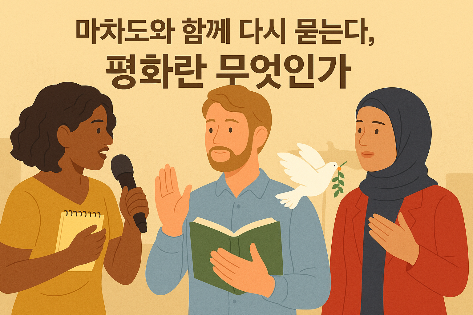 노벨평화상 주제의 일러스트, 연설·글쓰기·나무심기 장면