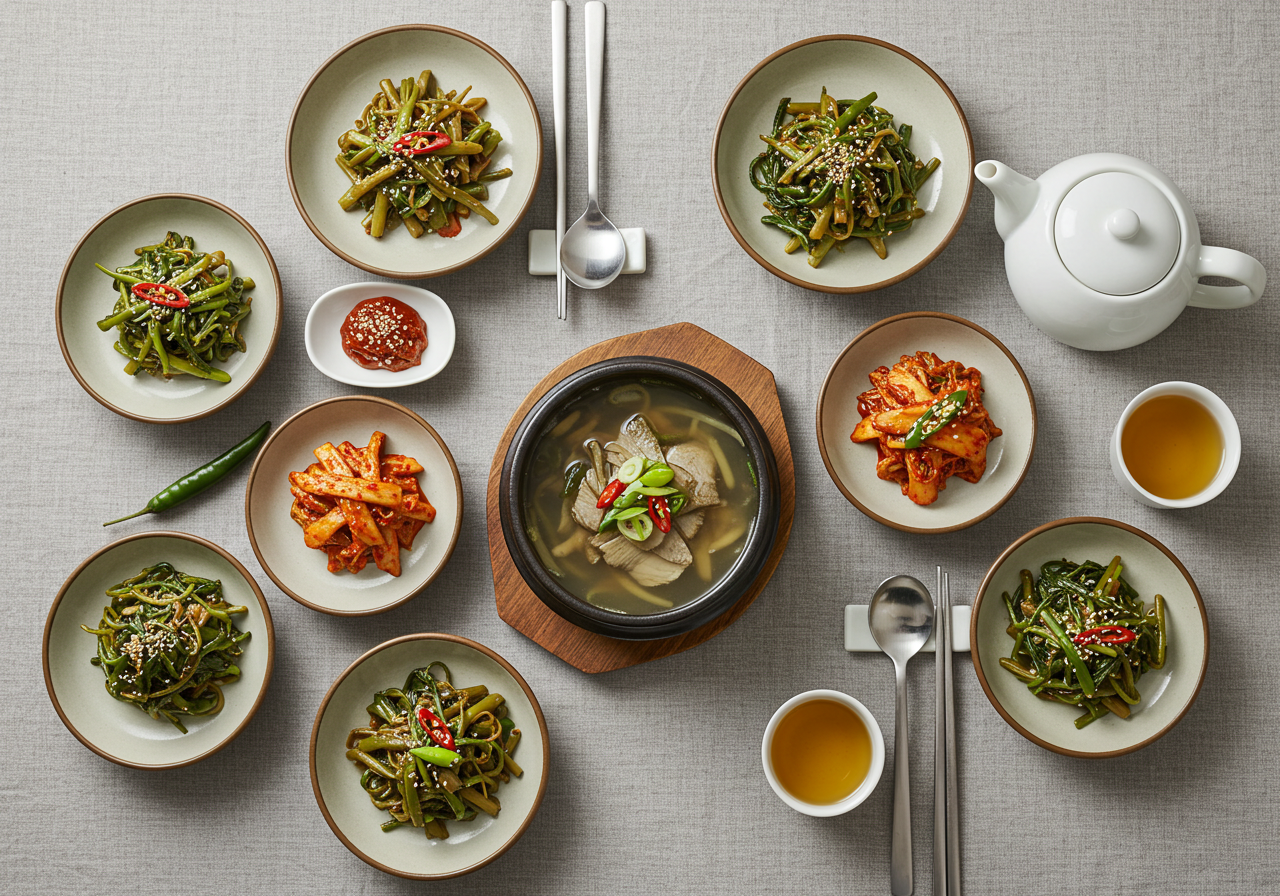 엄나무순을 활용한 다양한 한식 요리 사진