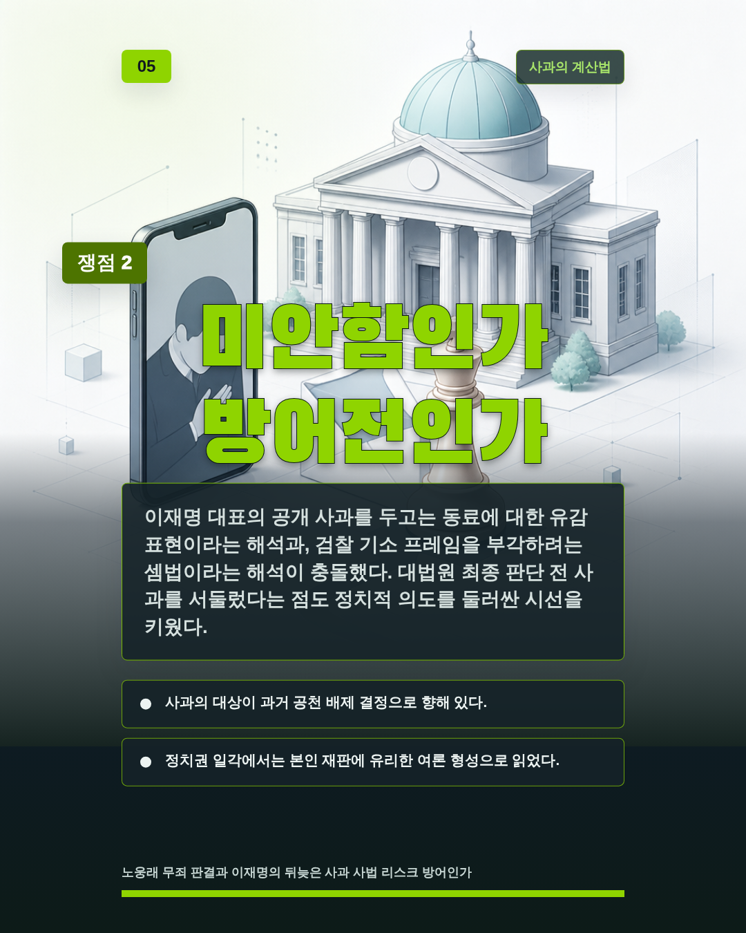 미안함인가 방어전인가