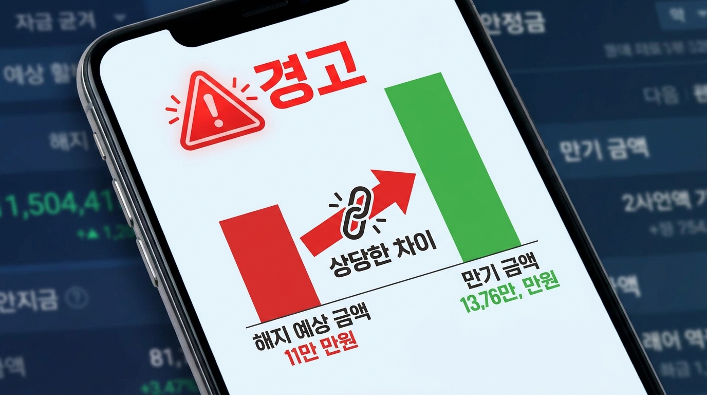 청년도약계좌 일반 해지 시 발생하는 이자 및 정부 지원금 손실 비교 화면