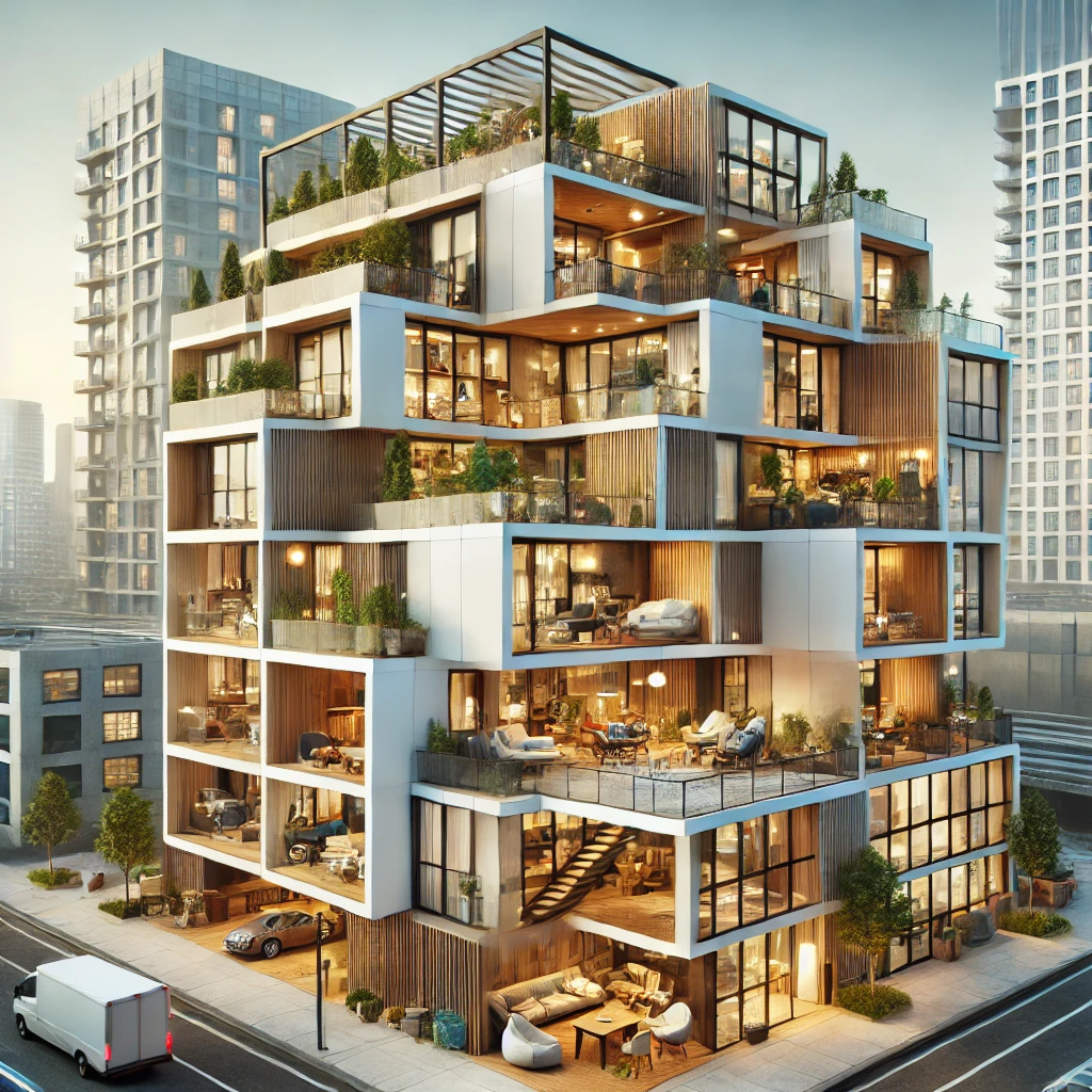 공유 오피스와 커뮤니티 공간이 있는 코리빙 아파트