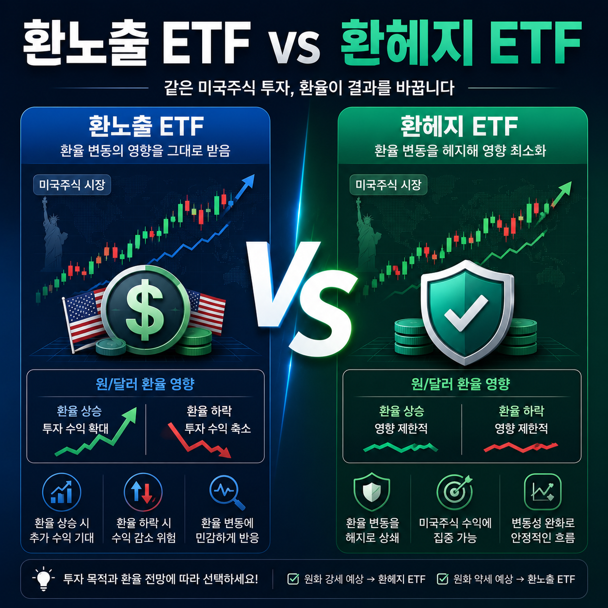 환노출 ETF와 환헤지 ETF의 환율 영향 차이를 비교한 대표 이미지