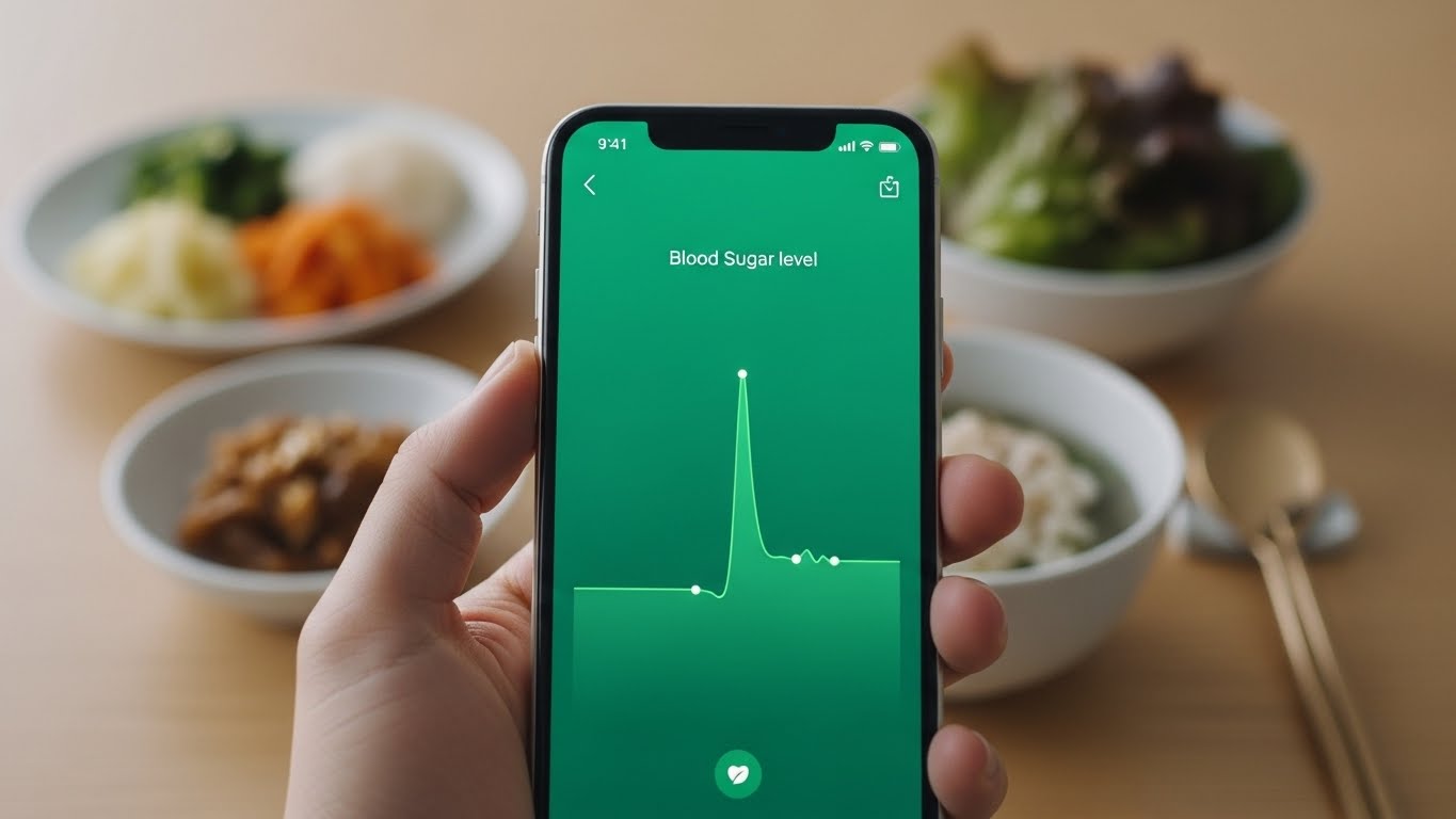 연속혈당측정기(CGM) 데이터를 통해 실시간으로 대사 건강을 모니터링하는 모습
