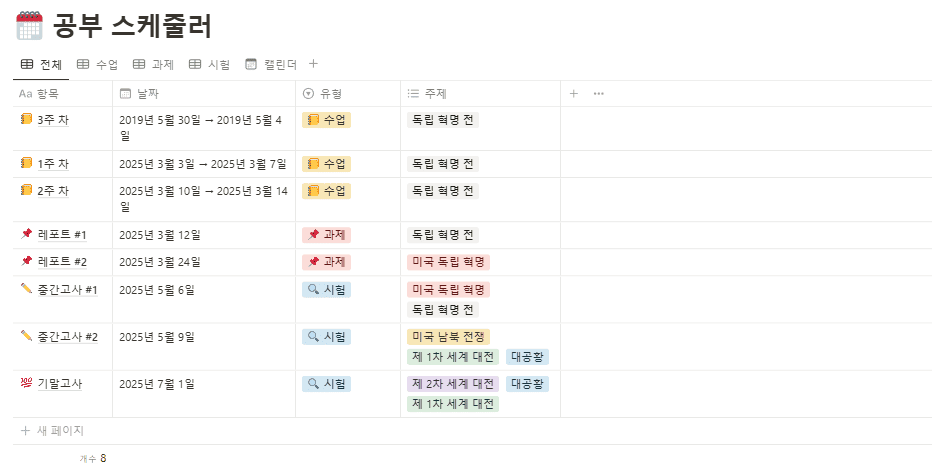 노션 공부 스케줄러 예시