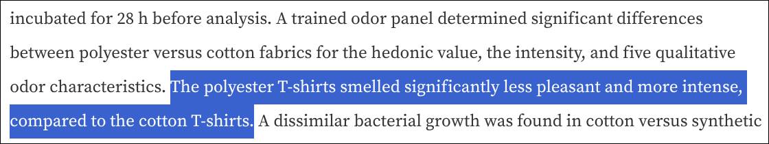 옷감 소재에 따른 땀냄새 차이를 다룬 논문 검색 결과