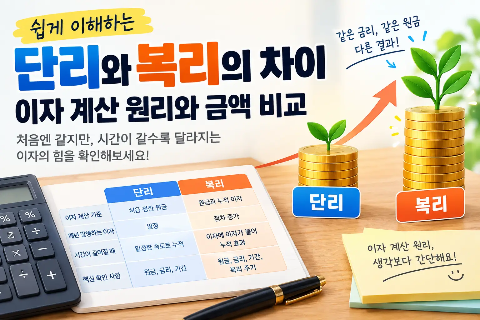 단리와 복리의 차이, 이자 계산 원리와 금액 비교