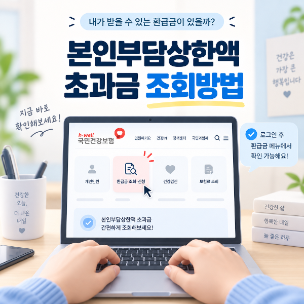 국민건강보험공단에서 본인부담상한액 초과금을 조회하는 모습