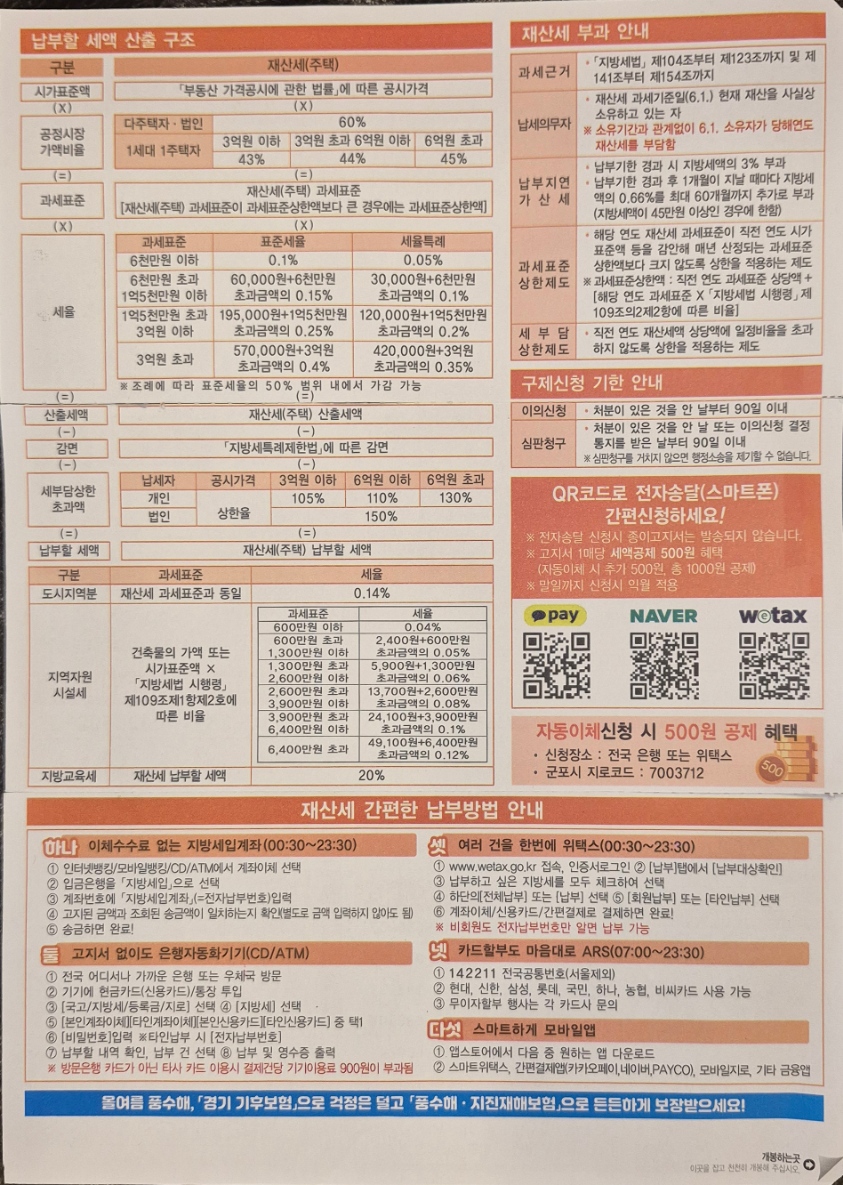 재산세 고지서 및 납부방법